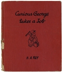 H.A. Rey Signed Drawing of Curious George, Drawn Inside ''Curious George Takes a Job''